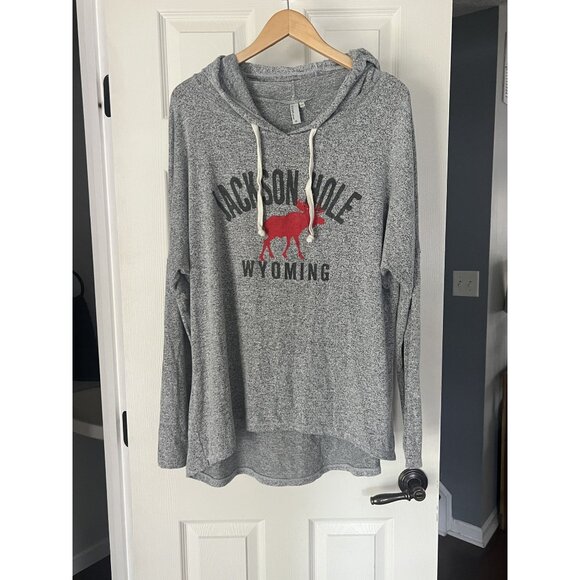 Jackson Hole Wyoming Hoodie Gray Techstyles Women’s XL Long Sleeve Pullover - Picture 1 of 5